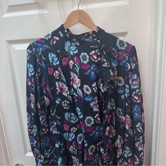 Isabel Marant Silk Floral Long Sleeve Verikio Dress 36 $1395 blue black - Picture 8 of 11
